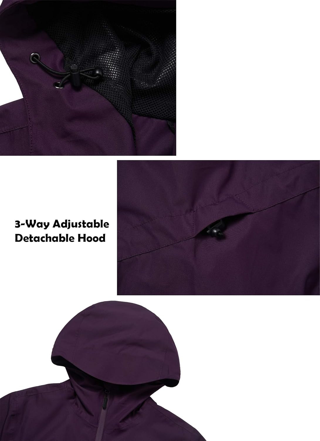 Rain Jacket for Women Waterproof Lightweight Rain Coat Breathable Outdoor Hooded Trench (Purple,M)