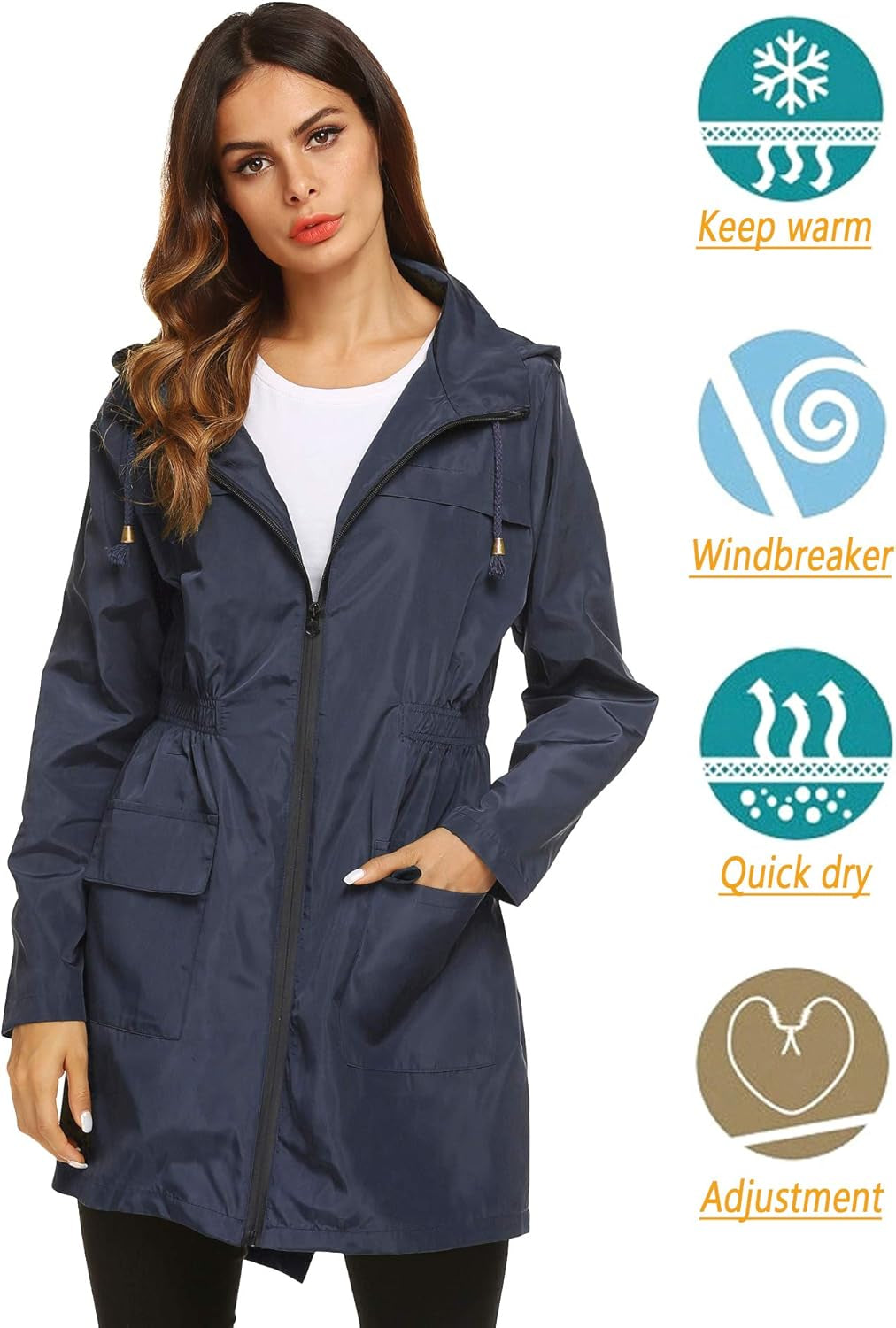 Women Waterproof Lightweight Rain Jacket Active Outdoor Hooded Raincoat