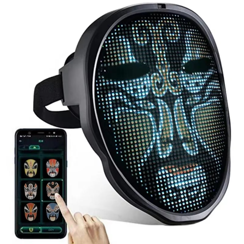 Programmable Bluetooth LED Face Mask - Customizable Light-Up Carnival Mask for Halloween & Events