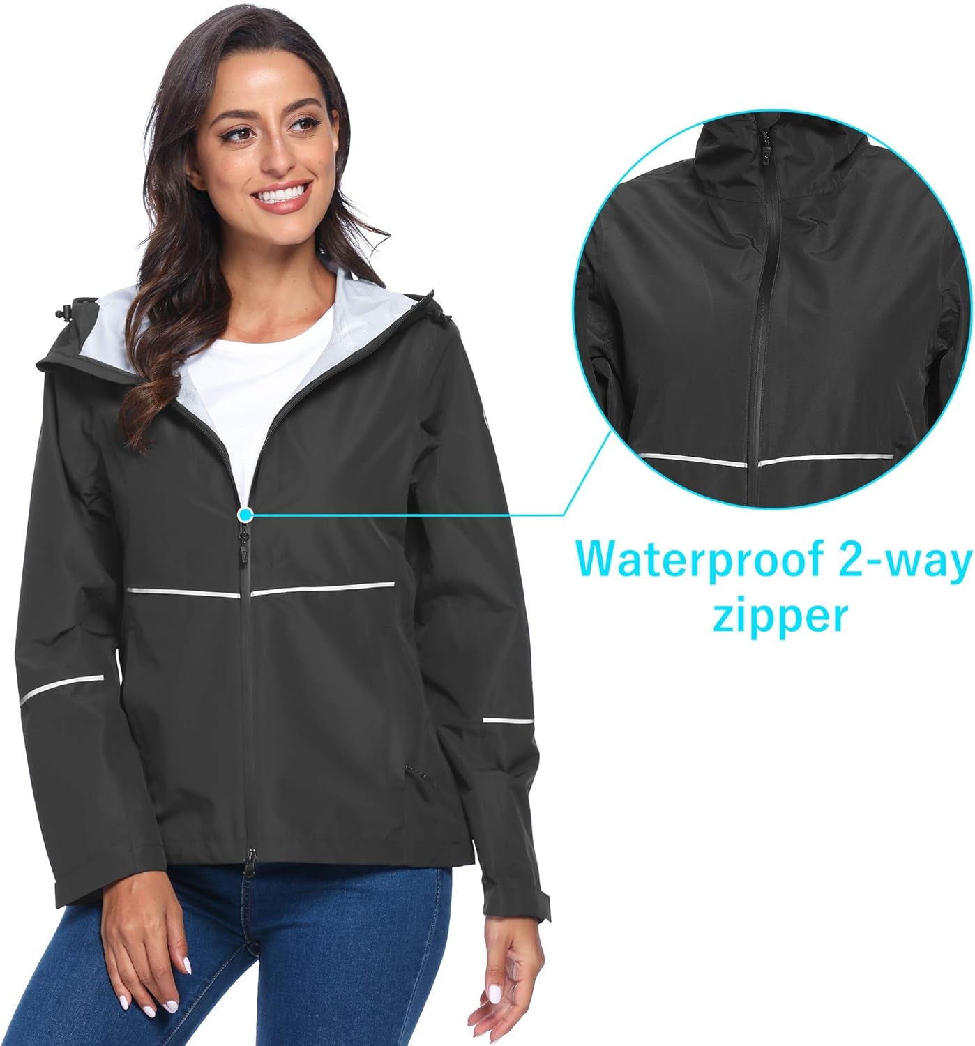 Women'S Reflective & Waterproof Cycling Rain Jacket Running/Hiking/Golf Windbreaker Jacket Packable