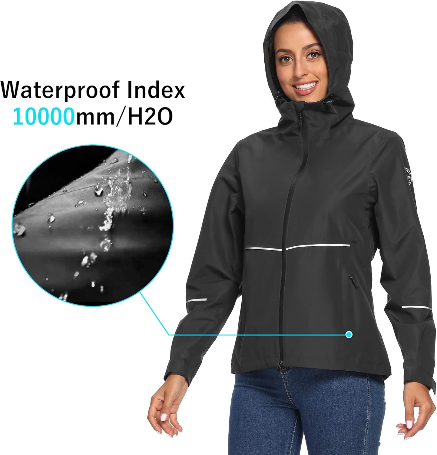 Women'S Reflective & Waterproof Cycling Rain Jacket Running/Hiking/Golf Windbreaker Jacket Packable