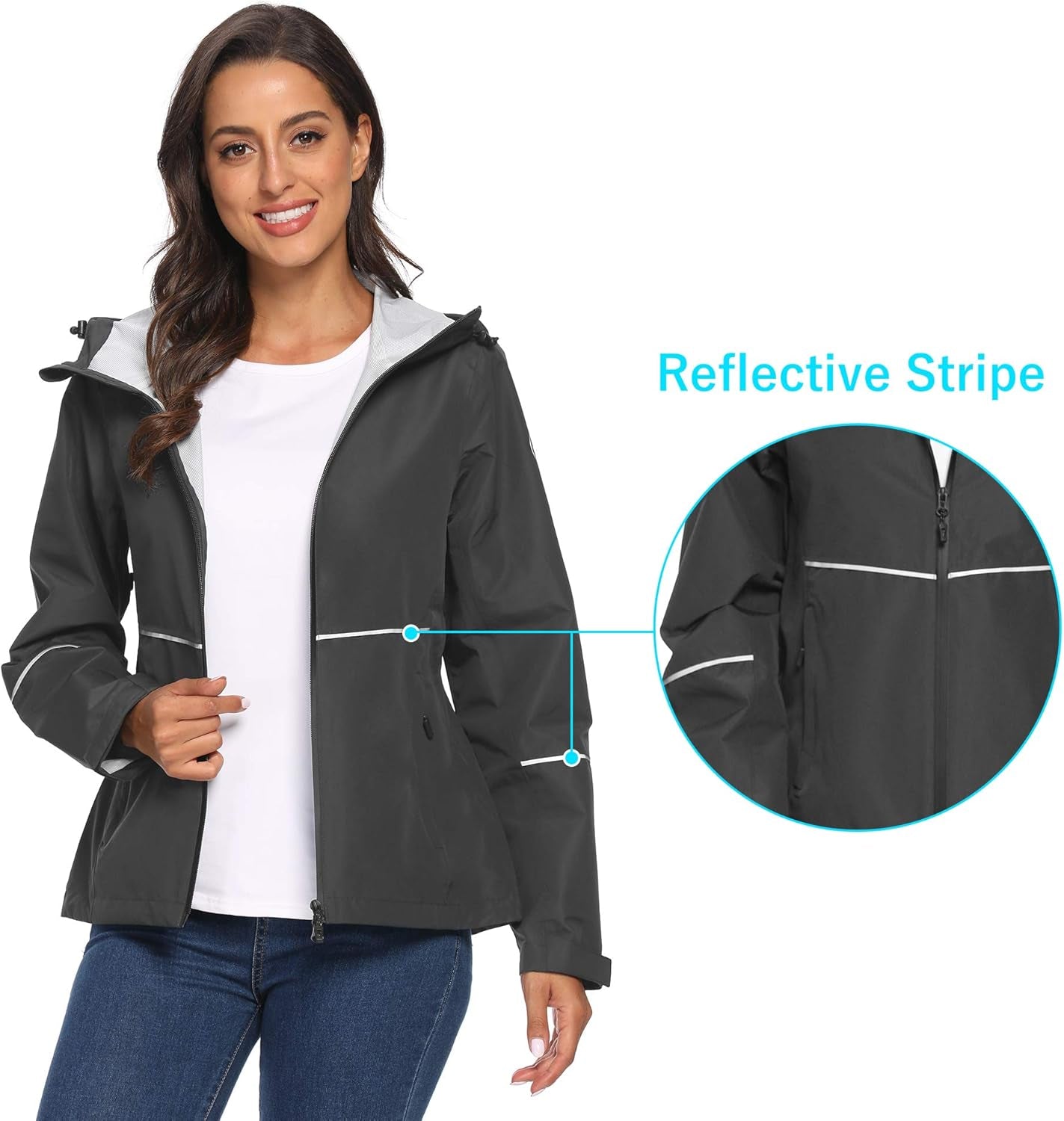 Women'S Reflective & Waterproof Cycling Rain Jacket Running/Hiking/Golf Windbreaker Jacket Packable