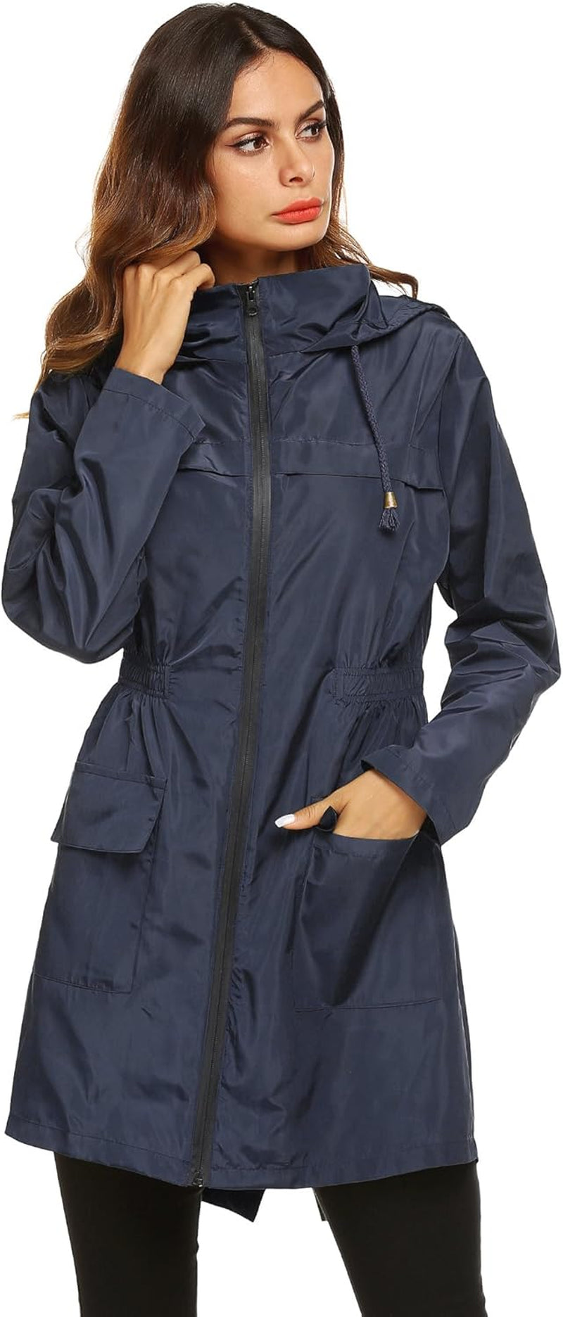 Women Waterproof Lightweight Rain Jacket Active Outdoor Hooded Raincoat