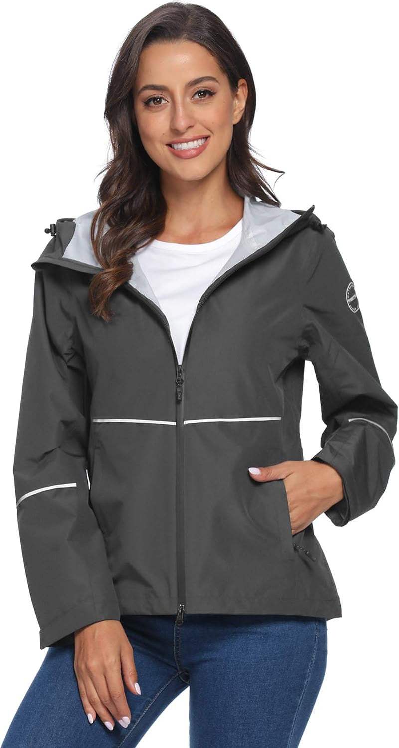 Women'S Reflective & Waterproof Cycling Rain Jacket Running/Hiking/Golf Windbreaker Jacket Packable