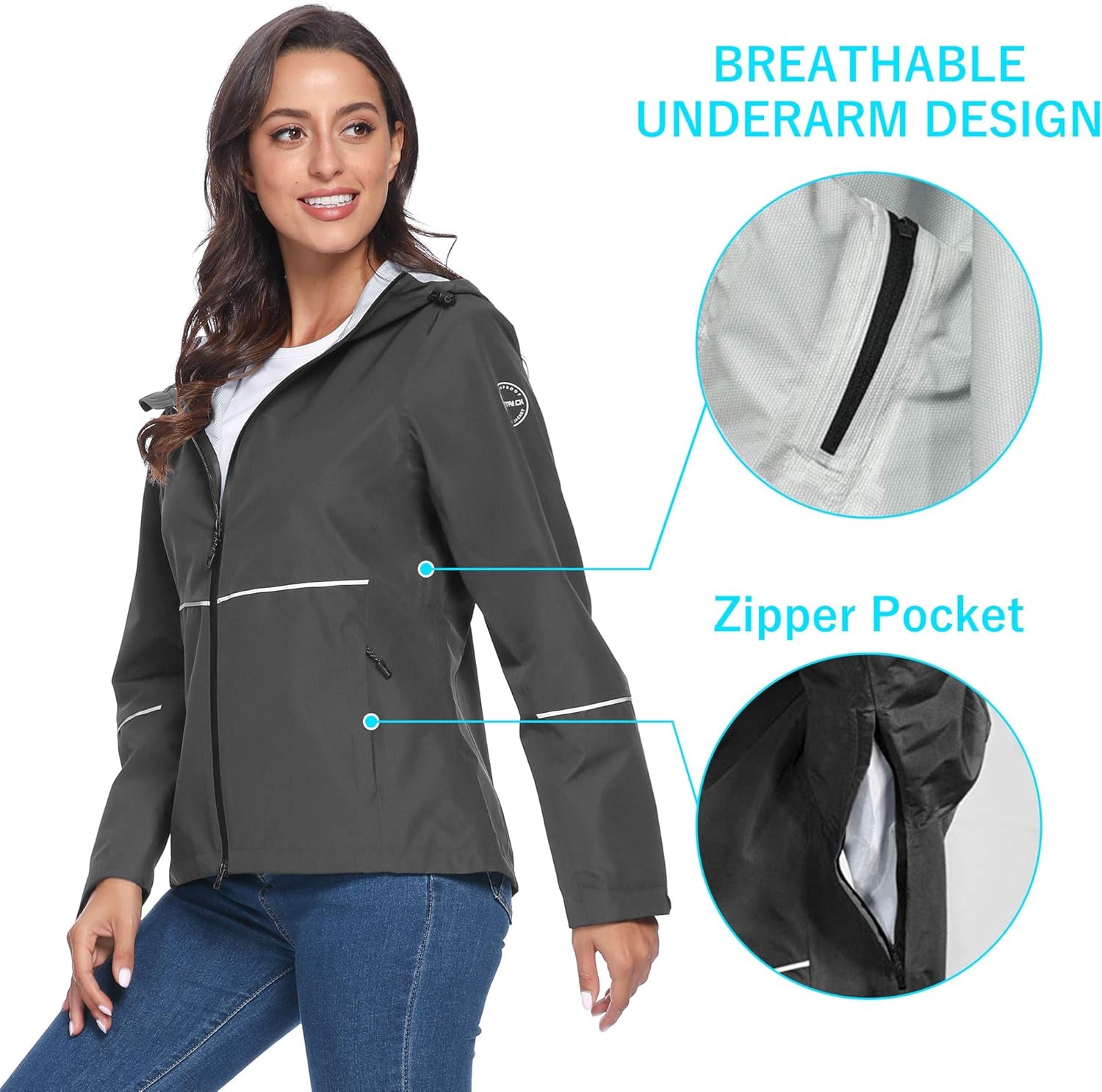 Women'S Reflective & Waterproof Cycling Rain Jacket Running/Hiking/Golf Windbreaker Jacket Packable