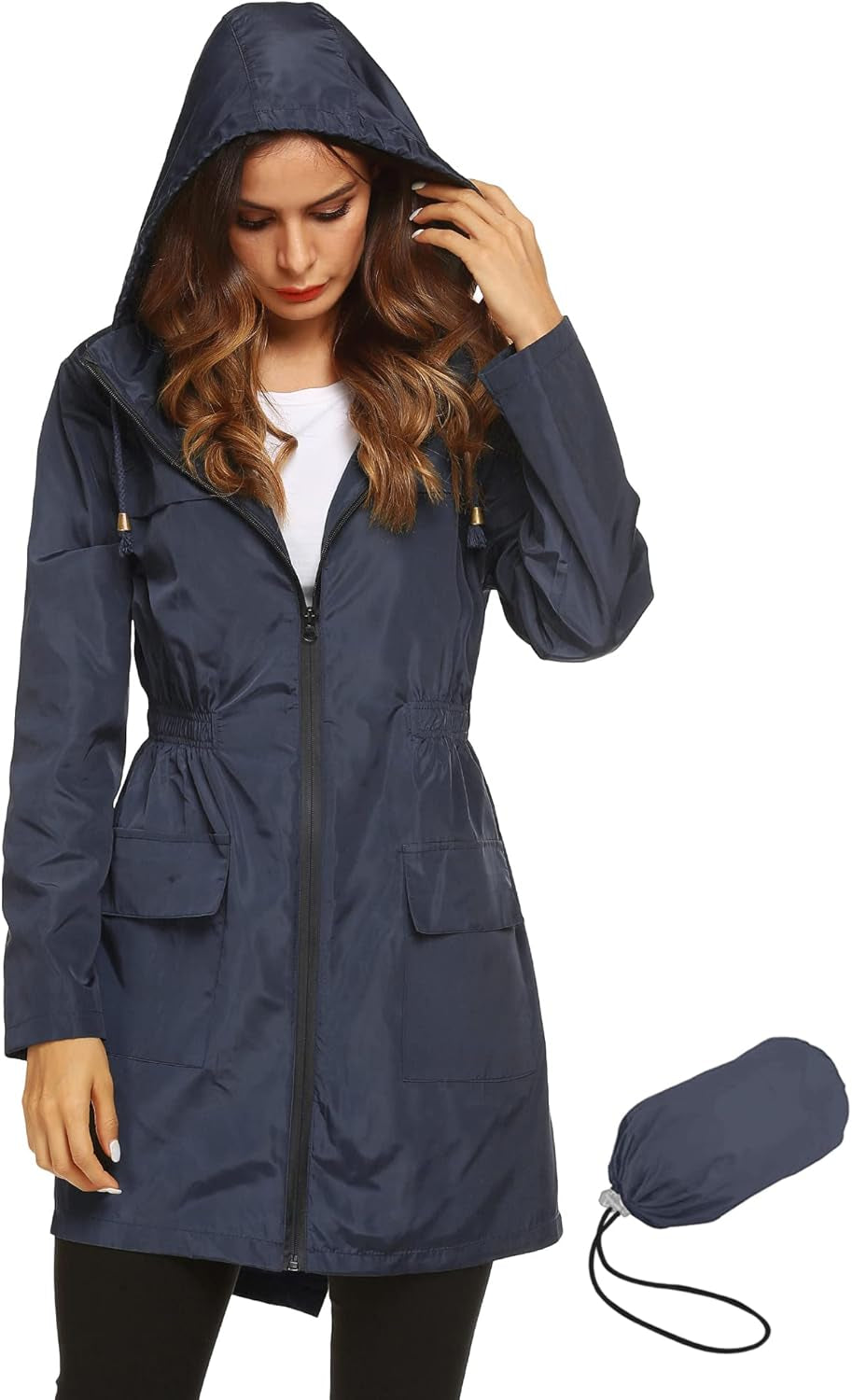 Women Waterproof Lightweight Rain Jacket Active Outdoor Hooded Raincoat