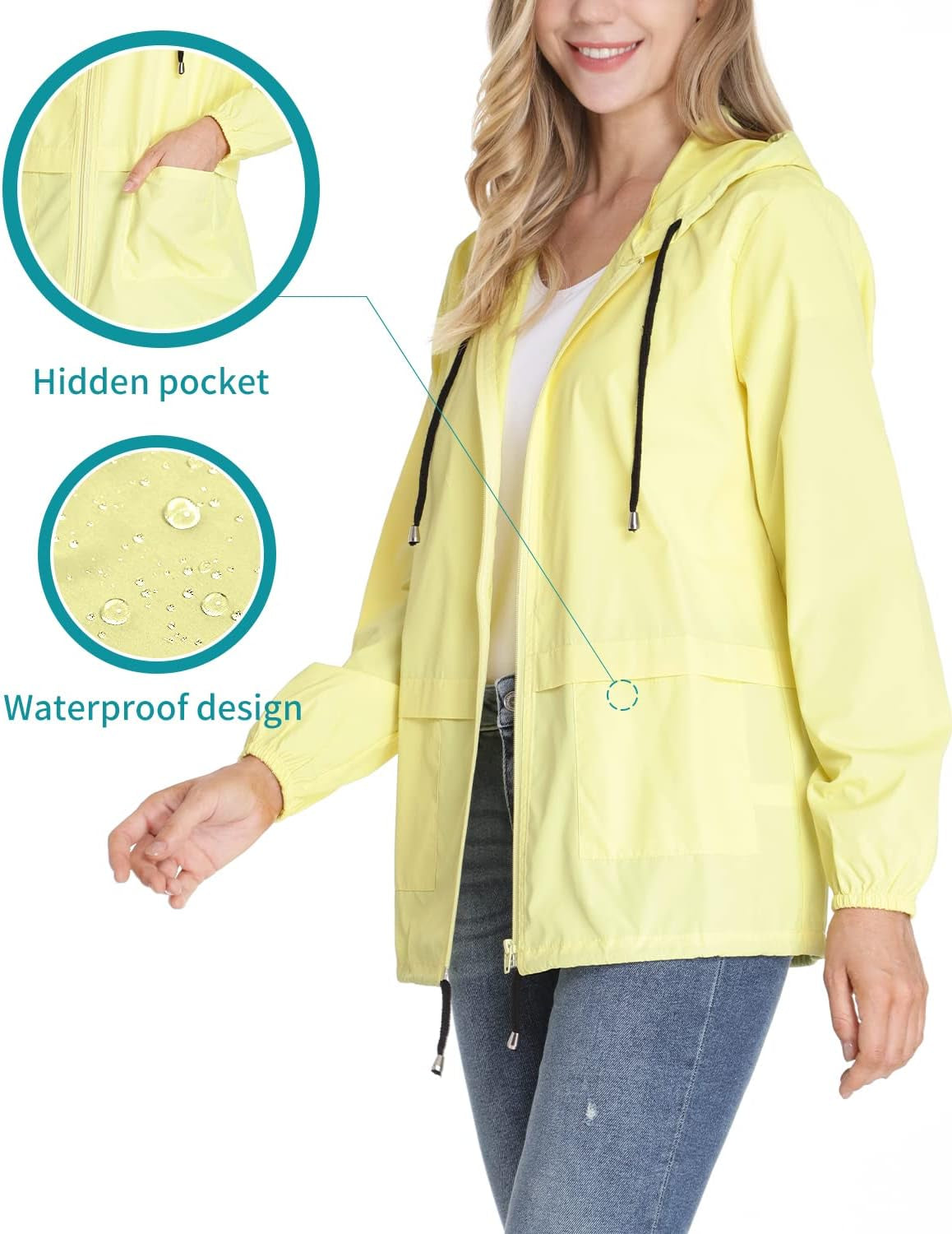 Women'S Windbreaker Waterproof Rain Jackets Packable Hooded Outdoor Lightweight Raincoat