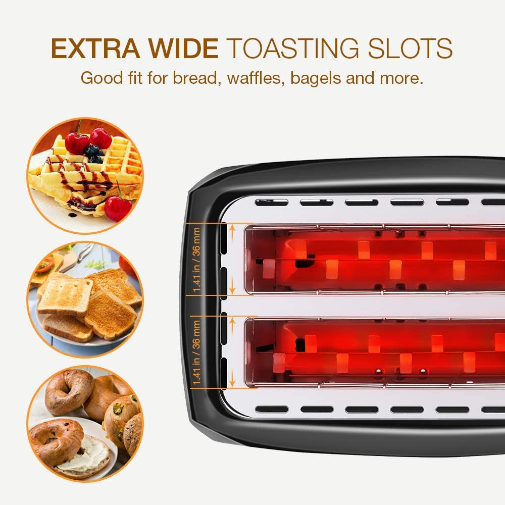 2 Slice Toaster,  Stainless Steel Toaster with Warm Rack, Removable Crumb Tray, 7 Bread Shade Settings, Reheat/Cancel/Defrost Function, Extra Wide Slot for Bagels, Waffle UL Certified -Red