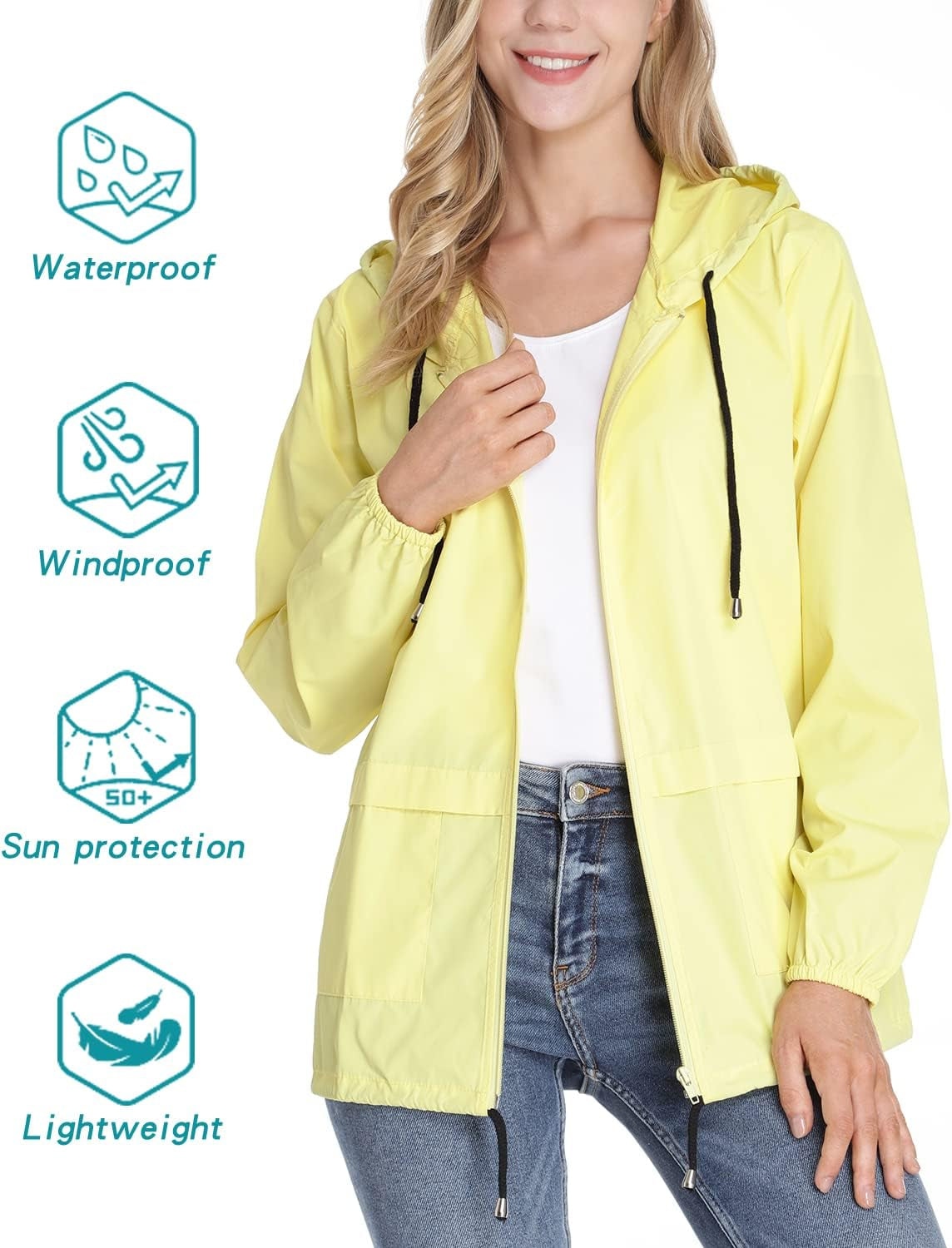 Women'S Windbreaker Waterproof Rain Jackets Packable Hooded Outdoor Lightweight Raincoat