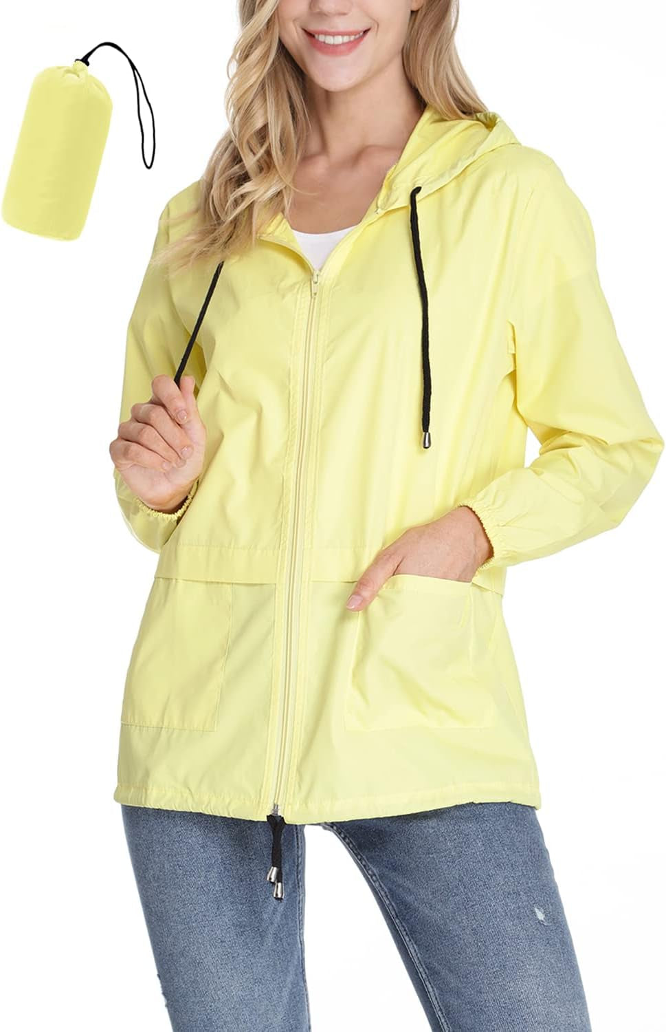 Women'S Windbreaker Waterproof Rain Jackets Packable Hooded Outdoor Lightweight Raincoat