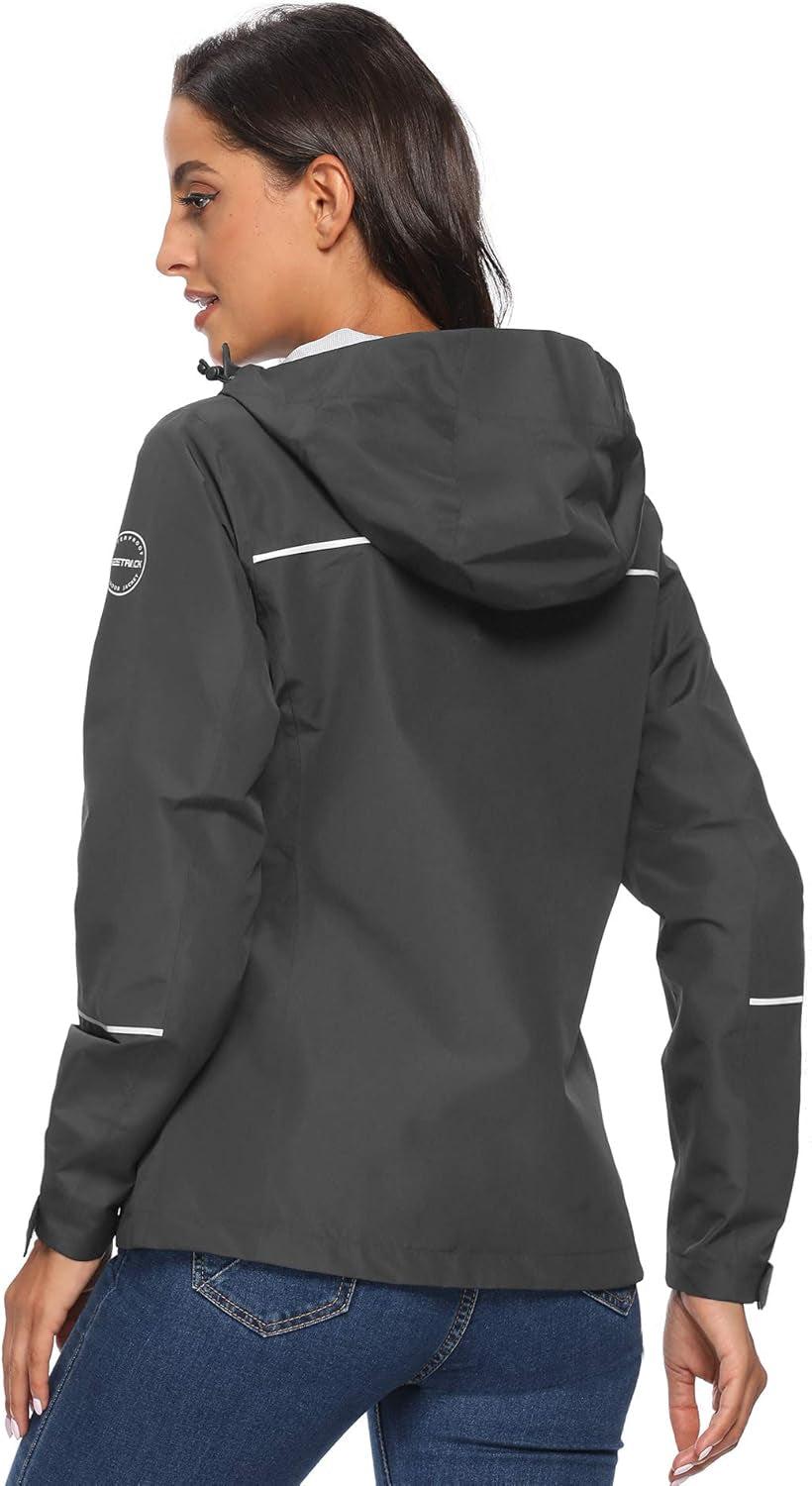 Women'S Reflective & Waterproof Cycling Rain Jacket Running/Hiking/Golf Windbreaker Jacket Packable